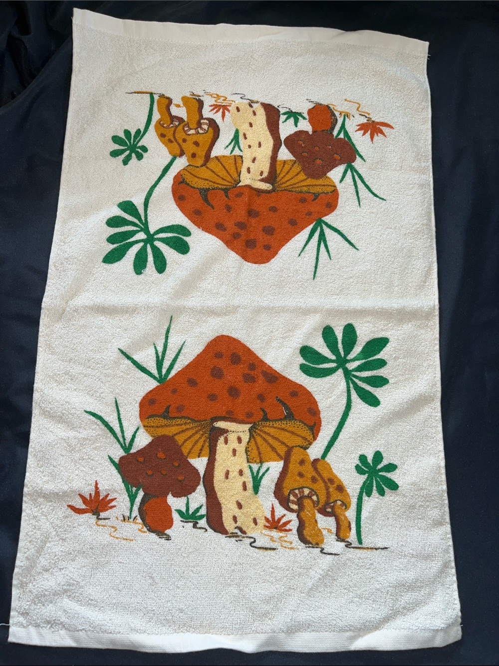 Vtg Dishman MUSHROOMS Terry Kitchen Towel MCM Made Taiwan Mod Retro